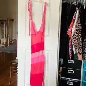 Lucy in The Sky Pink Open Knit Maxi Swim Coverup